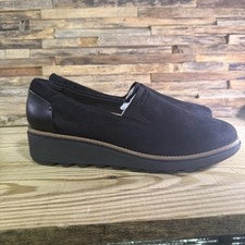 Clarks Sharon Dolly Women's Low Wedge Loafer Black Suede US Size 9 M