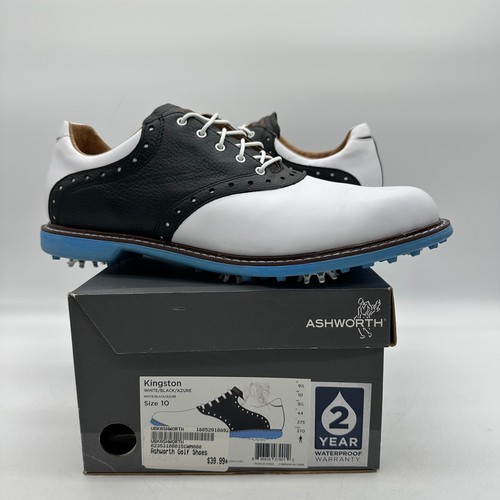 Ashworth G54234 Mens 10 White/Black Kingston Saddle Spiked Leather Golf Shoes