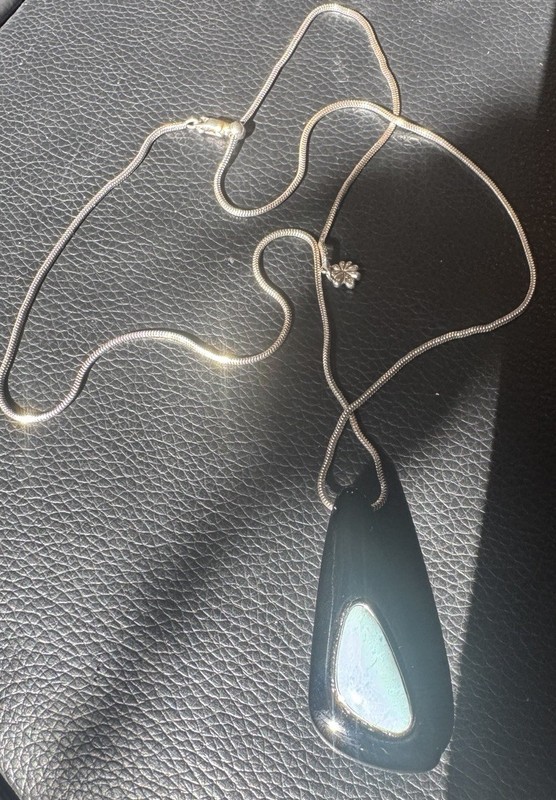 Marahlago Larimar Silver Necklace And Black Onyx Pendant