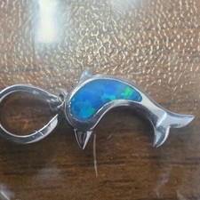 Sterling Silver Dolphin Charm Pendant Blue Gr...