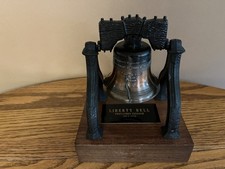 Penncraft Metal Liberty Bell on Wood Stand Vintage Made in USA