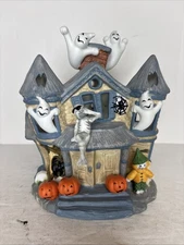 Partylite Halloween Haunted House Tea Light Candle Holder  Retired Ghost Pumpkin