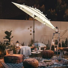 9 Ft 3 Tier Patio Umbrella with Solar Powered LED Crank Tilt Button Aluminum