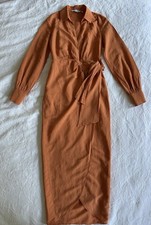 & Other Stories Collared Wrap Midi Dress Size 34 UK6/8 Burnt Ochre terracotta