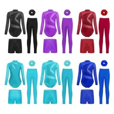 Girls Set Jazz Dancewear With Shorts Outfits Training Sheer Mesh Competition