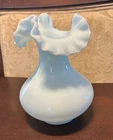 Fenton Round Vase Baby Blue Satin Glass Ruffled Edge Top