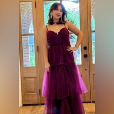 Lulus Unforgettable Poise Plum Purple Tulle Bustier Tiered Maxi Dress Large NEW