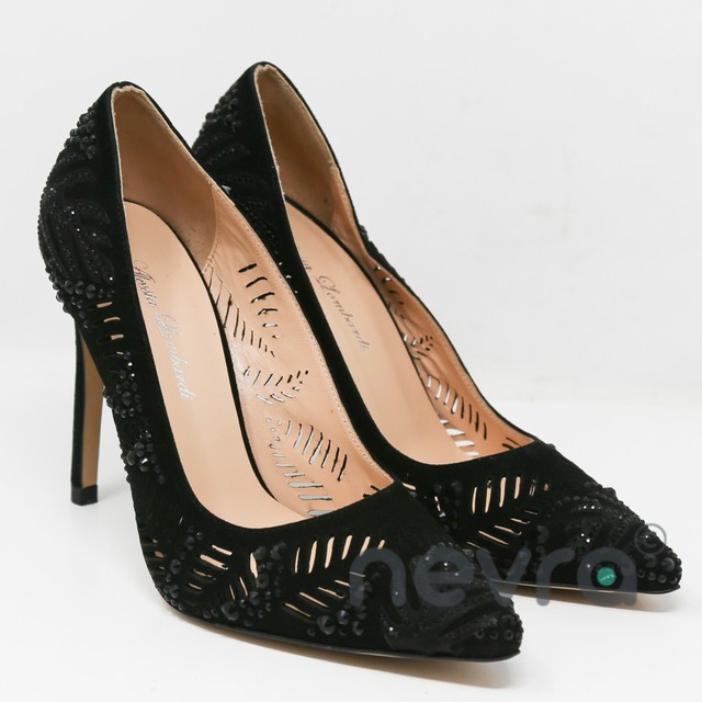 Alessia Lombardi Black High Heel Suede Leather Pump Shoes Size 7 (EU 37