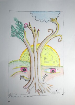 Zeichnung Edding auf A4 ''Amazonas'' signiert original, Surreal, Surrealismus 