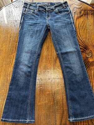 Rock & Roll Rival Women s 28x28 Low Rise Thick Stitch Distressed Cowgirl Jeans