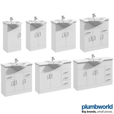 Classic Bathroom Vanity Unit Cloakroom Basin Sink Storage White Various Sizes