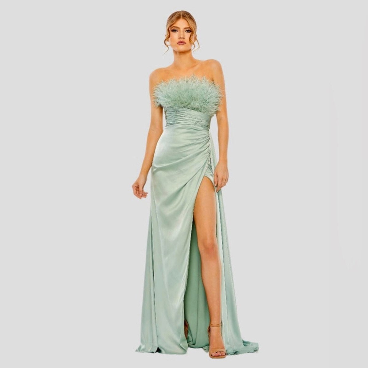 shades of green dresses for wedding White Lace SPAGHETTI STRAPS High Split Mint green Evening Dress, Mint green / US2 main image 0