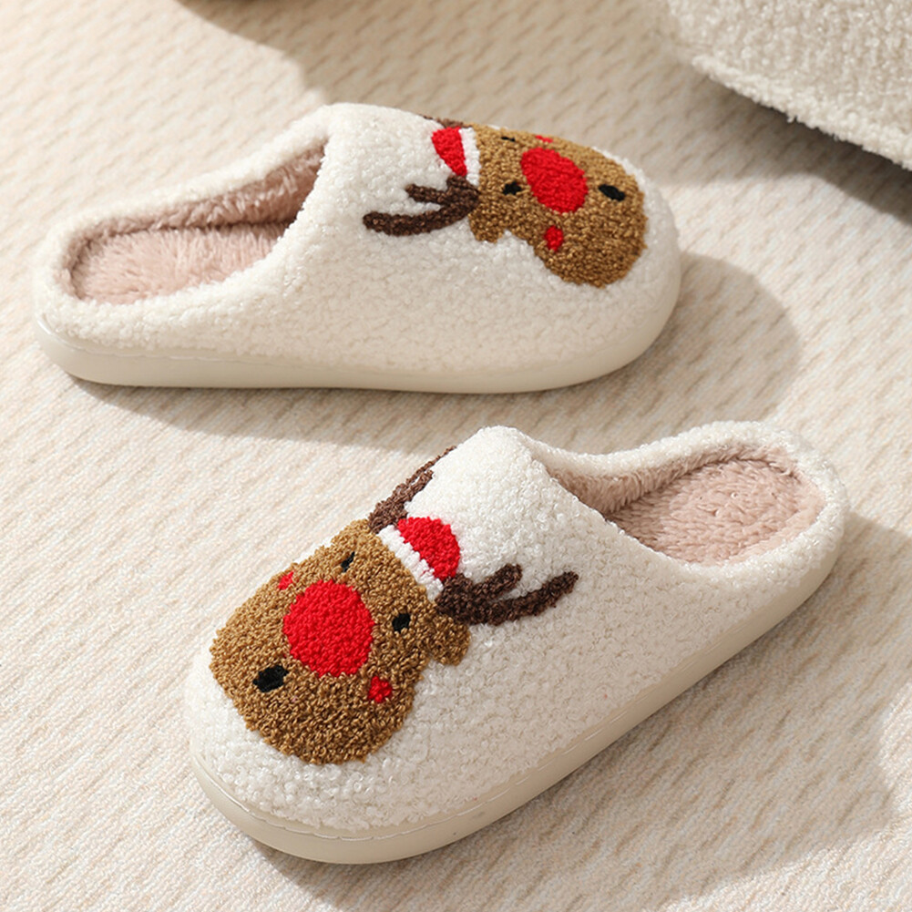 APL Christmas Deer Slippers Plush Warm Slipper Women Men Women Fuzzy Fluffy Slippers