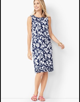 Talbots Womwns Mixed Fruit Shift Dress Blue White Sz 8