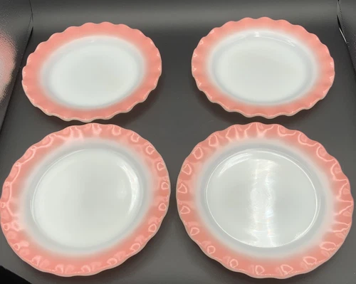 Vintage Hazel Atlas Pink Ripple Crinoline Dinner Size Plates - Set Of 4