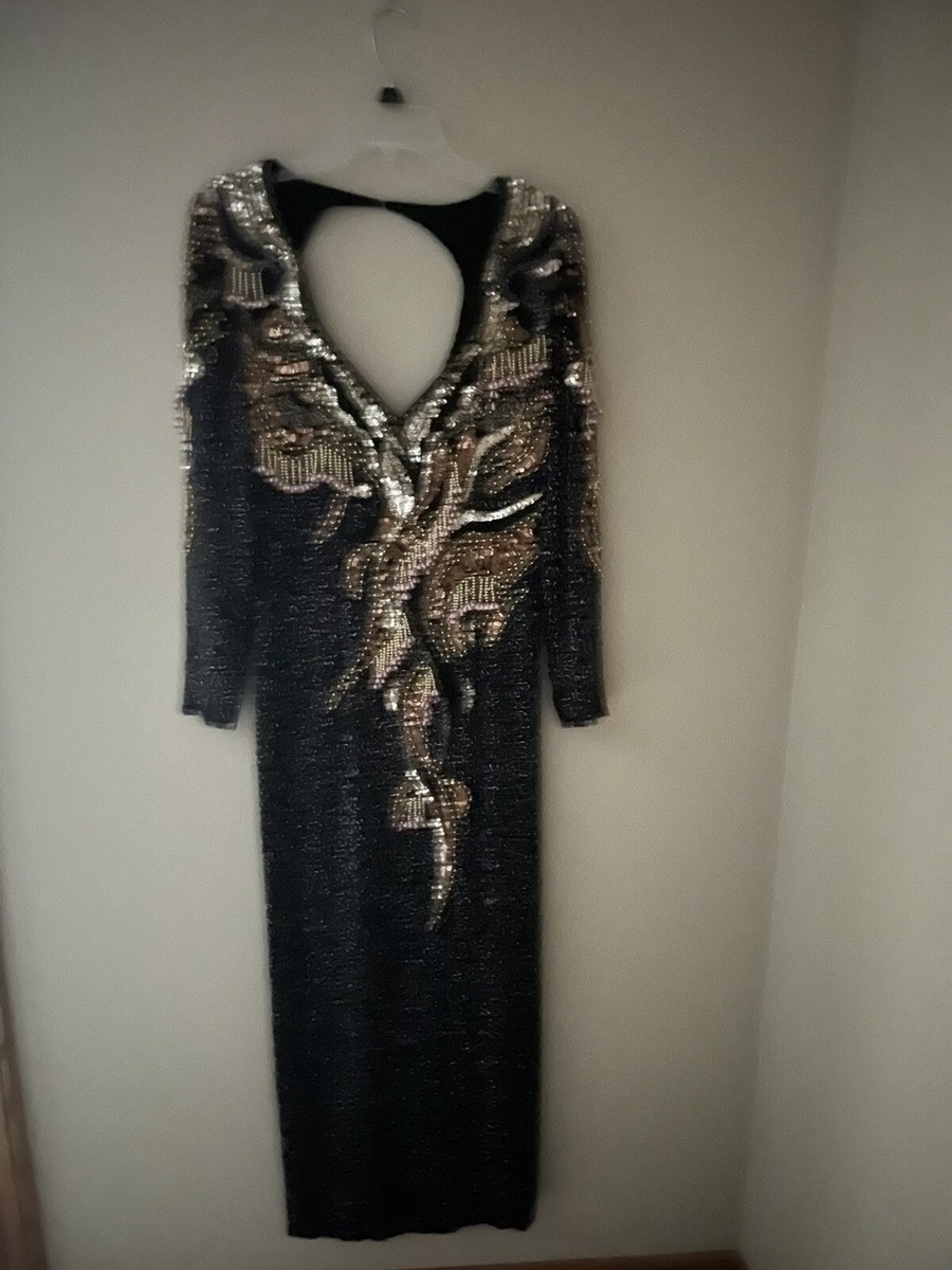 Vintage Oleg Cassini Black Tie Dress, With Beads, Sequins And Back