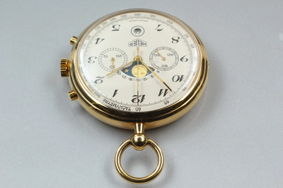 ▶[N COMO NUEVO] Antiguo Cronógrafo Heuer Fase Lunar Cal. Reloj Bolsillo 7734 44mm T743 Foto 3 de 4