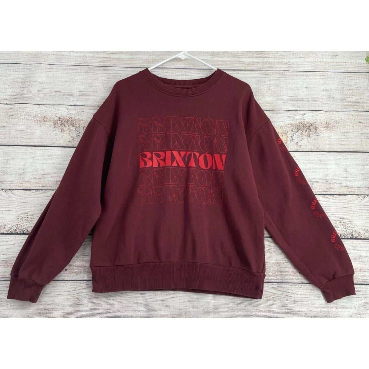 Brixton Logo Crewneck Sweatshirt Adult Size Small Red Maroon Long