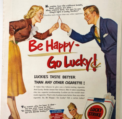 Wishbone Be Happy Go Lucky Strike Cigarette Luckies Vtg 1951 Magazine Ad Print