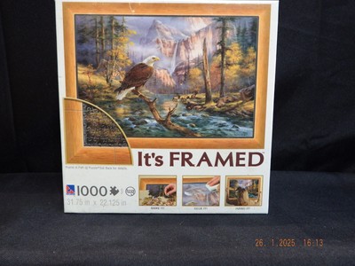 1000 Piece Puzzle-Its Framed-31.75 x22.125-Eagle In The Wild Mountains-NIB-B448
