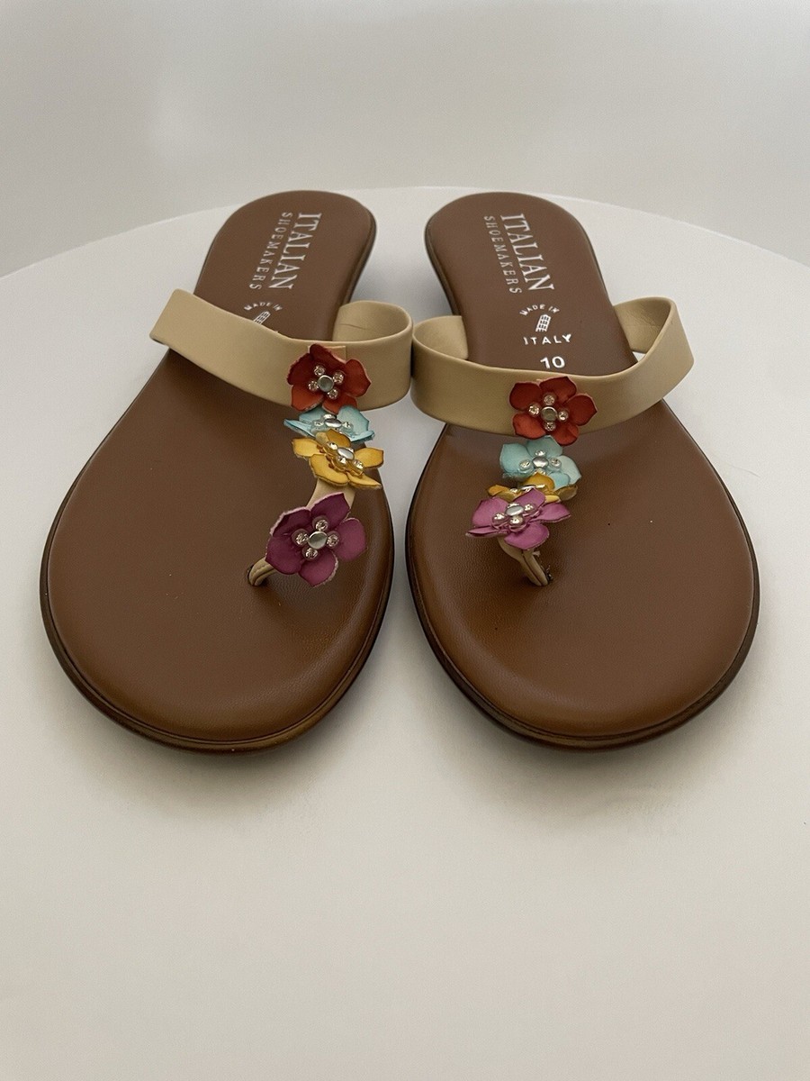 Italian Shoemakers Sandals Women US 10M Flat Italian Made Floral Embellished