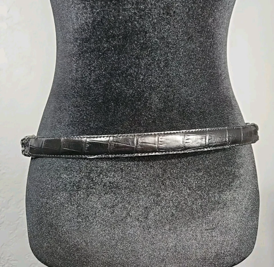 Cinturón Justin Cuero Negro Talla L Trenzado Plata 1996 Medallones 33"- 37" Western Foto 3 de 4