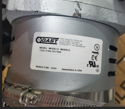 GAST Rotary Vane Vacuum Pump 1023-318Q-G274AX 230V 1/2HP **UNTESTED** - Picture 3 of 6