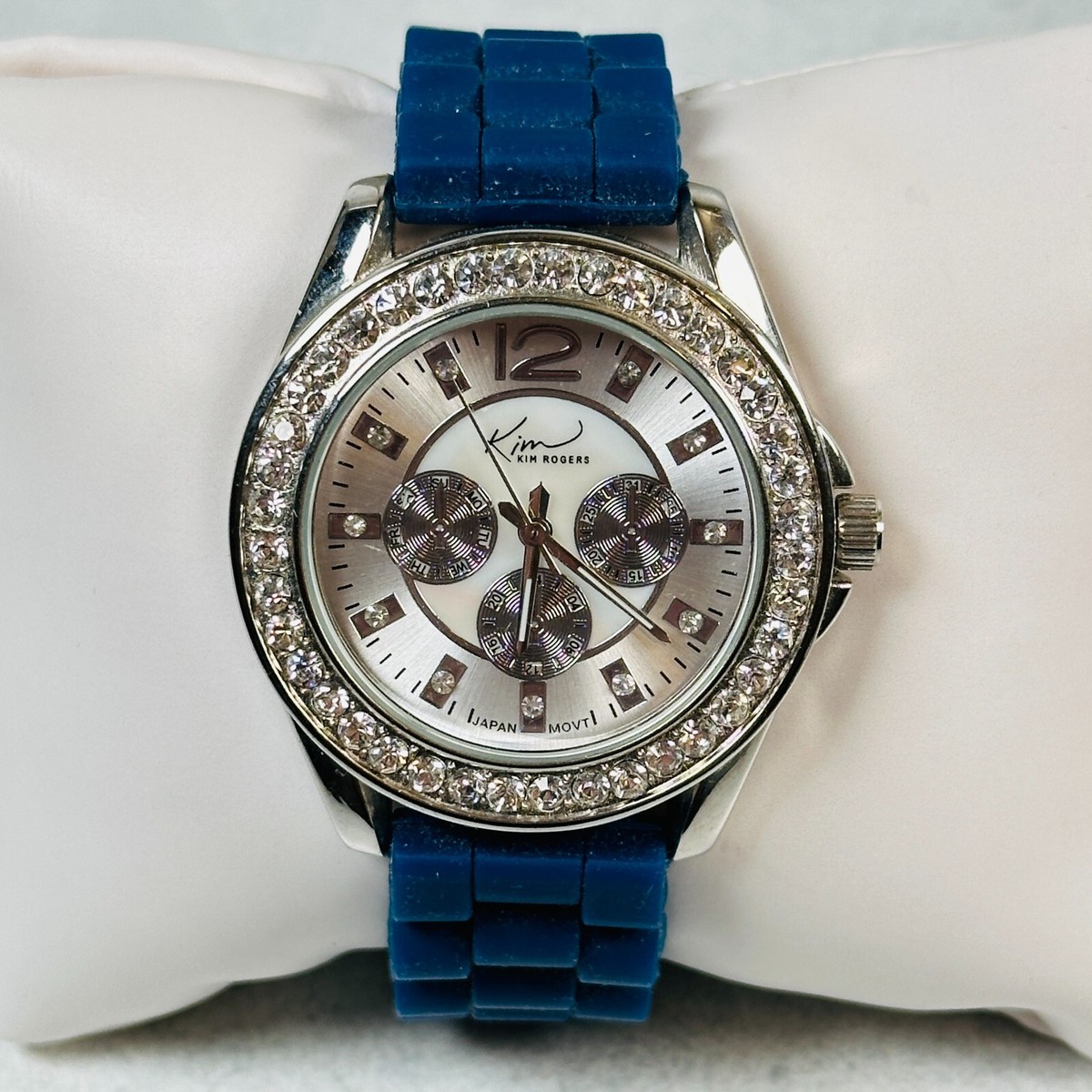 Kim Rogers Watch Round 39mm Pave Rhinestone Day Date Blue  display picture 3