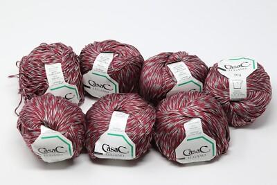 Casac Lugano Yarn Cotton Metallic 7 balls Red Silver DK Lot