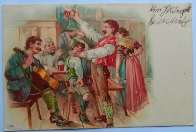 PARTY BIER Trachten Kostüme Gitarre Künstler patriotisch PC Beiersdorf um 1910