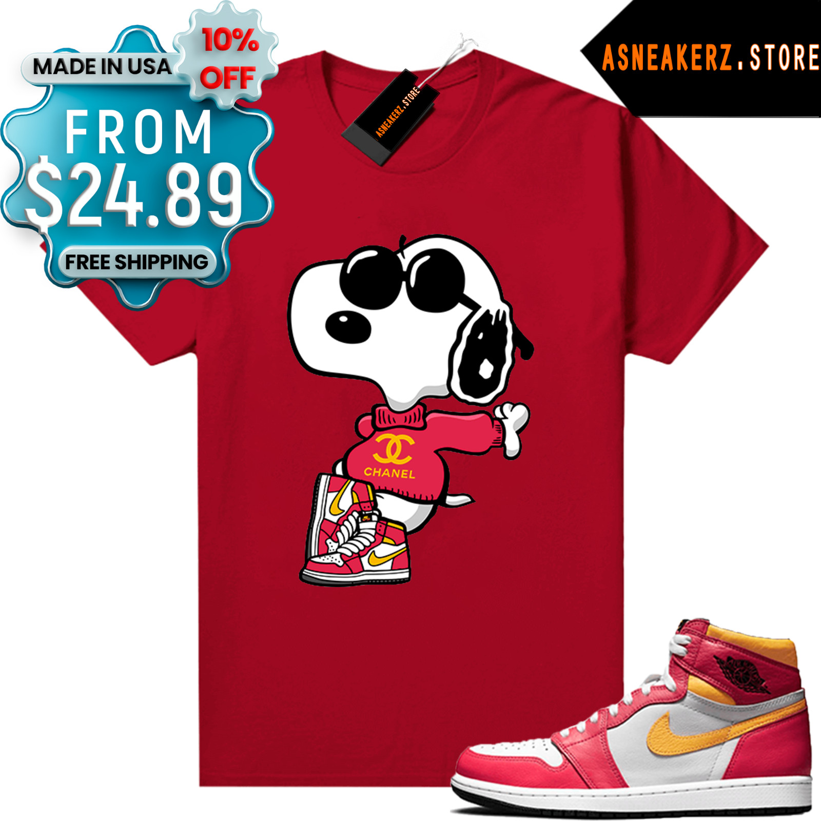 Camisa a juego Jordan 1 High OG Light Fusion Rojo Zapatilla a juego Camiseta Fly S Perro