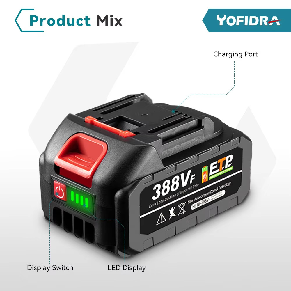 Yofidra Batteria 18-20v 22500mah 388vf 128vf Li-ion Ricaricabile Cesoia Utensili - Miniatura 6