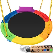 SereneLife 40" Saucer Swing Set w/Chains, Swinging Seat, Carry Bag (Rainbow)