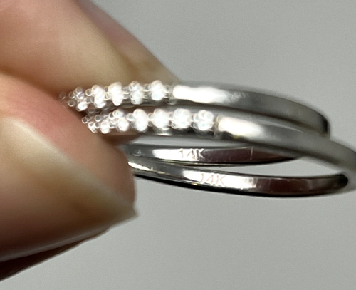 Pair of Brilliant Stacking Micro Diamond 'Keeper' Bands .42 ctw 14k Gold - Picture 10 of 16
