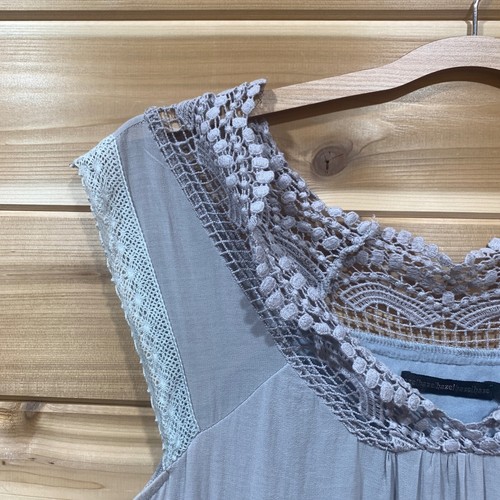 Hazel Crochet Trim Embroidered Lace Gray Dress Bohemian Summer Women's SZ M - Picture 8 of 12