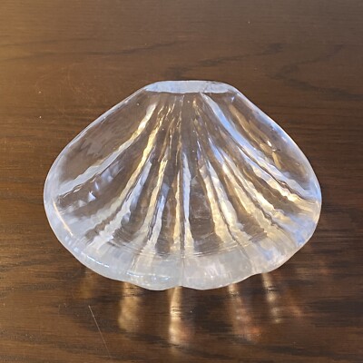 Rare Orrefors Sweden Sculpted Crystal Clam, Seashell, Shell Dish Hand Signed