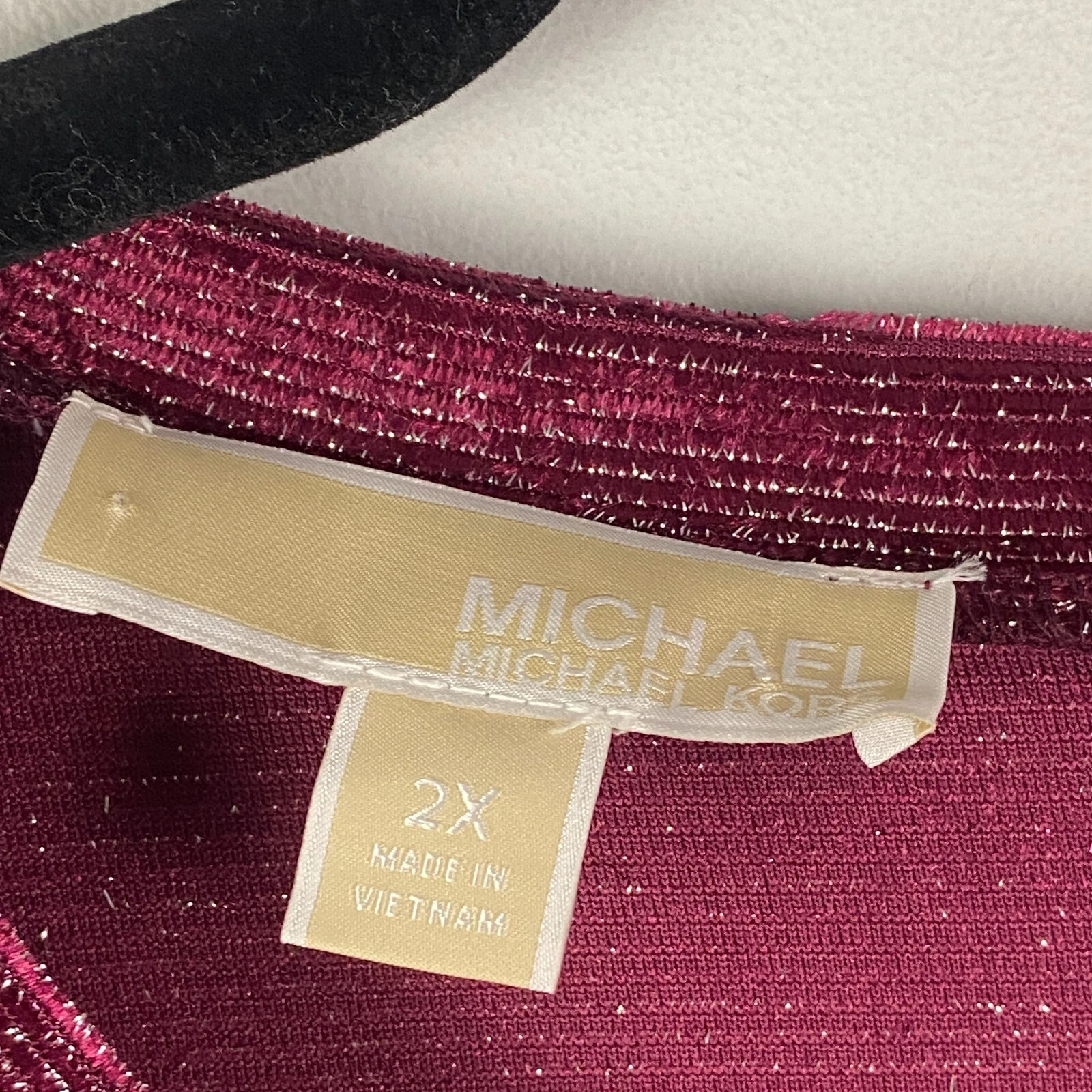 Abito Michael Kors Borgogna Merlot Metallizzato Scintillante Taglie Forti 2X Manica a Campana