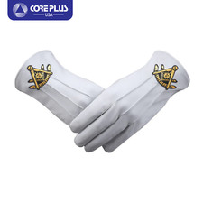 Past Master Blue Lodge California Regulation Gloves - Leather With Gold Emblem