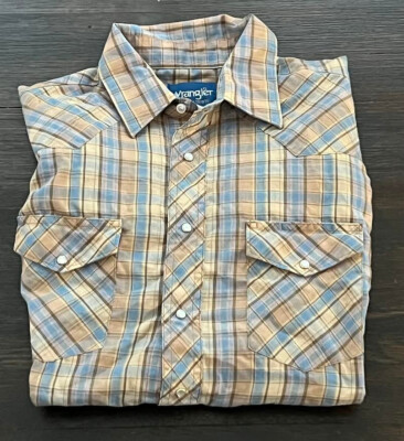 Wrangler Pearl Snap VTG Mens Large Rockabilly Western Cowboy Button Down Shirt