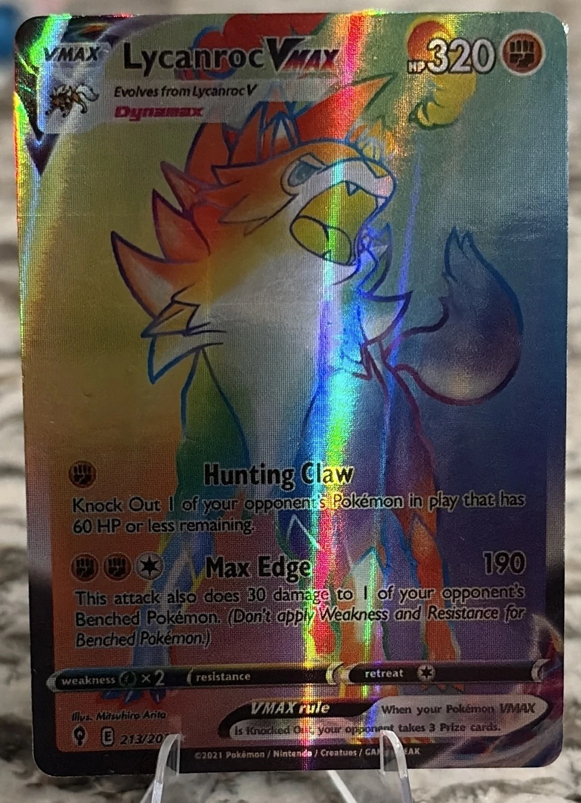 Pokemon Lycanroc VMAX 213/203 Evolving Skies Secret Rare Full Art Holo