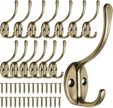 14 Pack Coat Hooks Wall Mounted with 28 Screws, Heavy Duty Antique Brass Towe...