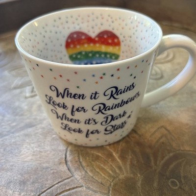 When It Rains Look For Rainbows Coffee Tea Mug Cup Cooksmart England Stars Heart