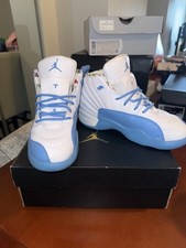 Air Jordan 12 Retro Emoji GS White/University Blue Basketball Shoes Size 1.5Y