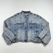 Free People We The Free Dia Denim Moto Jean Jacket Slouchy Oversized Size S EUC