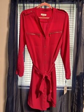 Calvin Klein Size 10 Pink Button Down Belted  Shirt Dress office wedding  rolled
