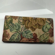 Vintage Tapestry Floral Clutch Wallet Organizer Brown Tan Green Roses