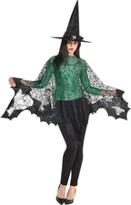 Witch Poncho Black Evil Wicked Gothic Fancy Dress Up Halloween Adult Costume
