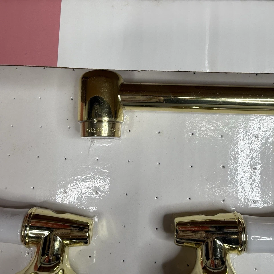 Grifo de cocina sin lavadora de doble control de latón amplio blanco dorado vintage Eljer Foto 4 de 4