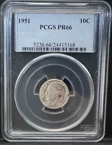 1951 Proof Roosevelt SILVER Dime PCGS PF66