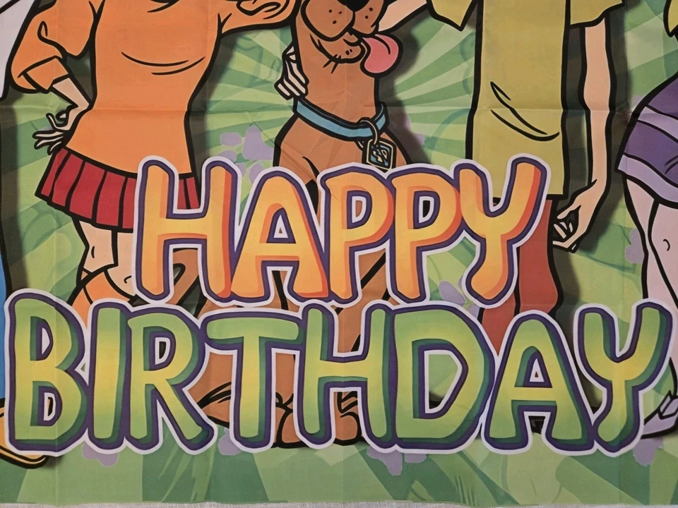 Suministros de fiesta Scooby Doo, pancarta de feliz cumpleaños 39"X59", telón de fondo verde NUEVO Foto 2 de 4